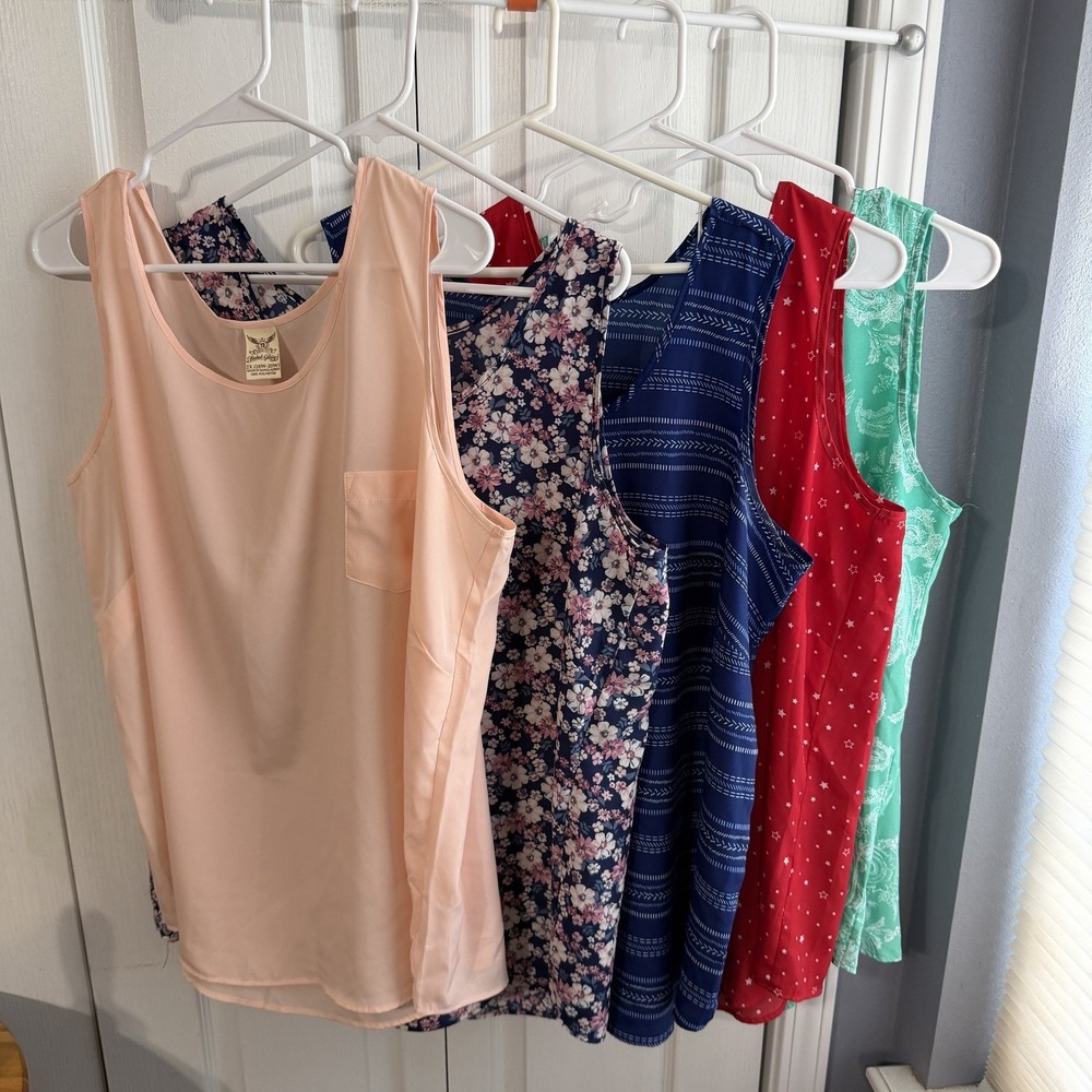 Faded Glory Y2K Lot Of 5 Multicolor Multi Pattern Tank Tops Women's Size 2X